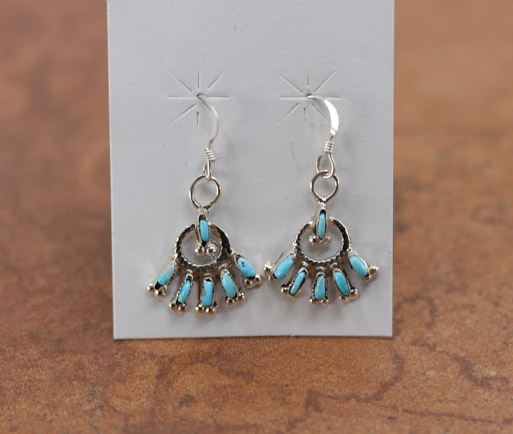 Zuni Silver Turquoise Cluster Earrings