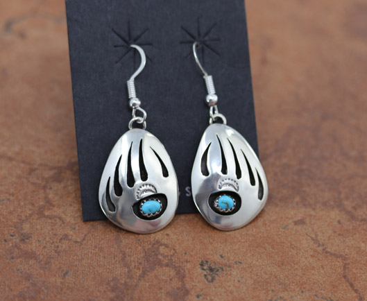 Navajo Turquoise Bear Paw Earrings