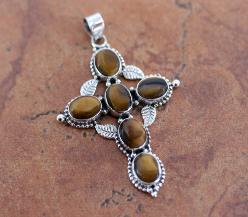 Sterling Tiger Eye Cross Pendant