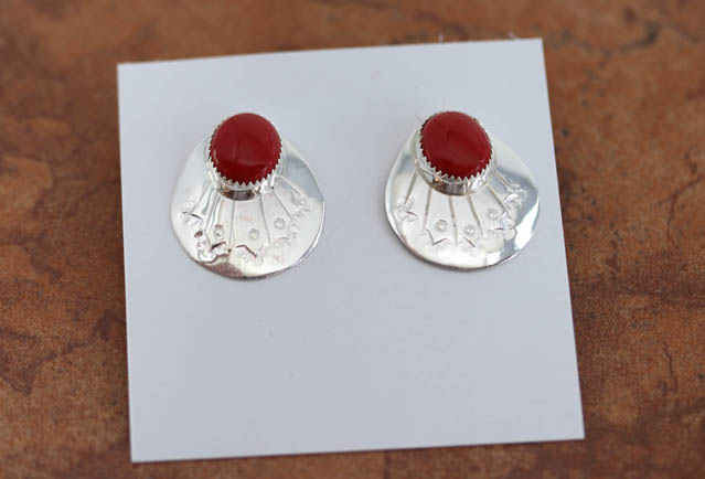 Navajo Silver Coral Earrings