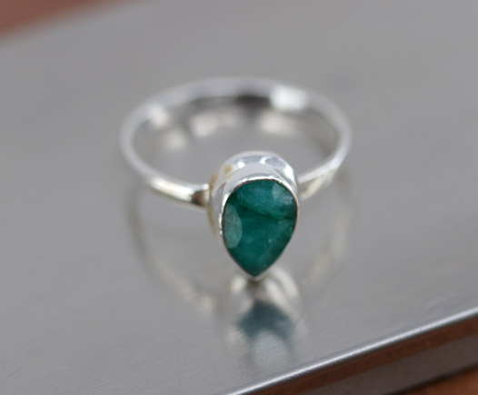 Sterling Silver Emerald Ring Size 6 1/2