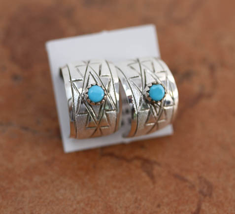 Navajo Silver Turquoise Hoop Earrings