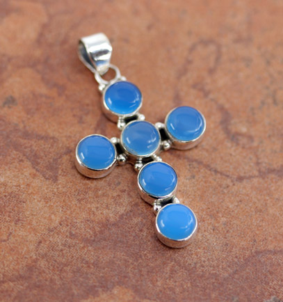 Sterling Blue Chalcedony Cross Pendant