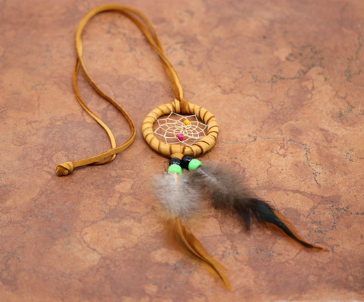 Navajo Leather Beaded Dreamcatcher Necklace