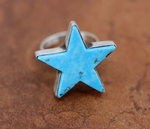 Navajo Silver Turquoise Star Ring Size 6_8