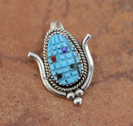 Zuni Sterling Turquoise Corn Husk Pendant