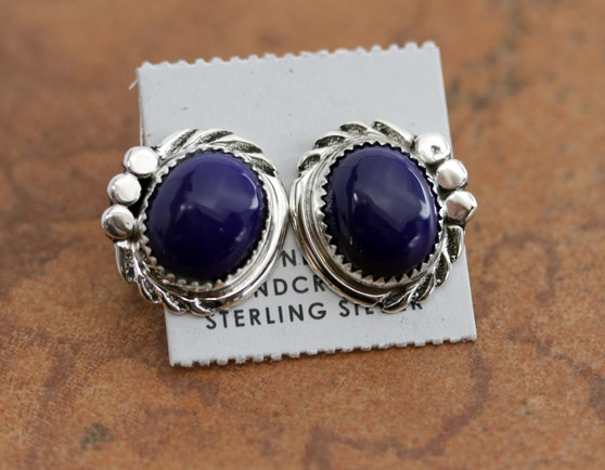 Navajo Silver Lapis Earrings by Cadman