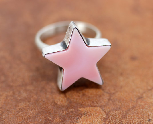 Navajo Silver Pink Quartz Star Ring Size 6_8