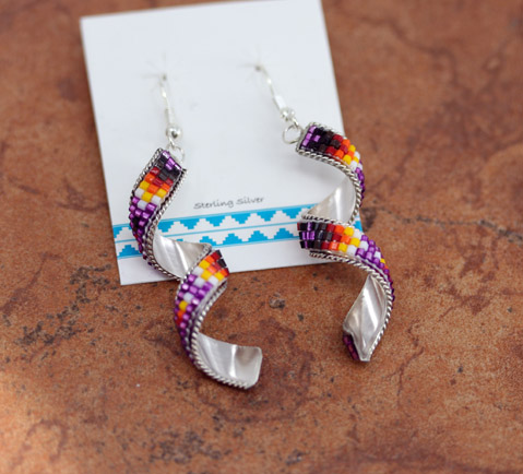 Navajo Silver Beaded Spiral Earrings