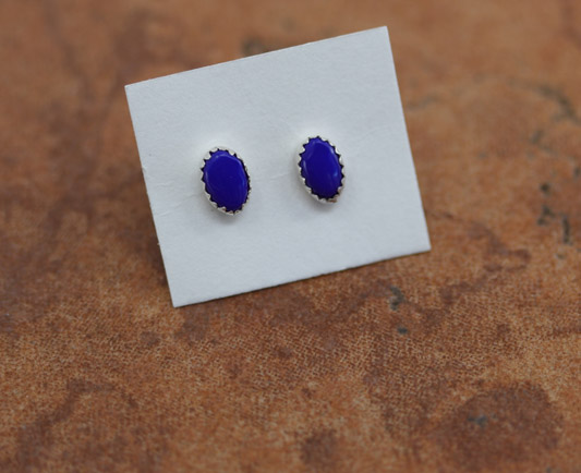 Zuni Silver Lapis Oval Stud Earrings