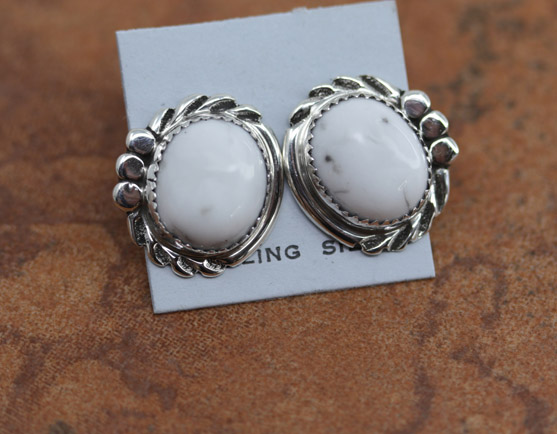 Navajo Silver Howlite Earrings by Cadman