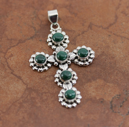 Sterling Malachite Cross Pendant