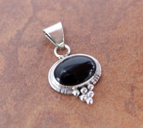 Navajo Silver Onyx Pendant