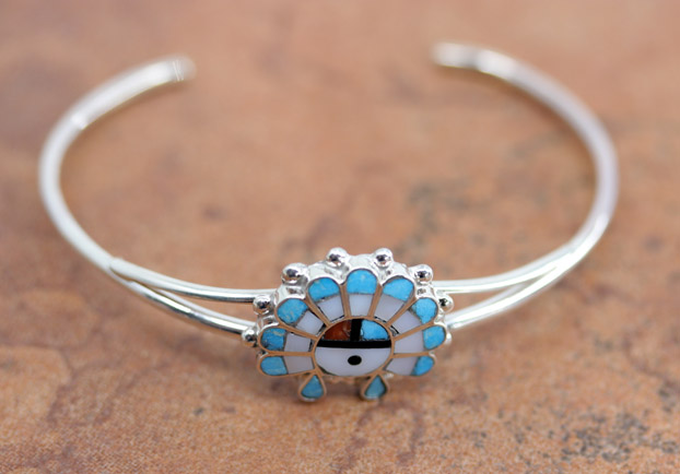 Zuni Silver Multi_Stone Sunface Bracelet