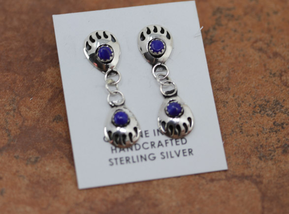 Navajo Lapis Bear Paw Earrings