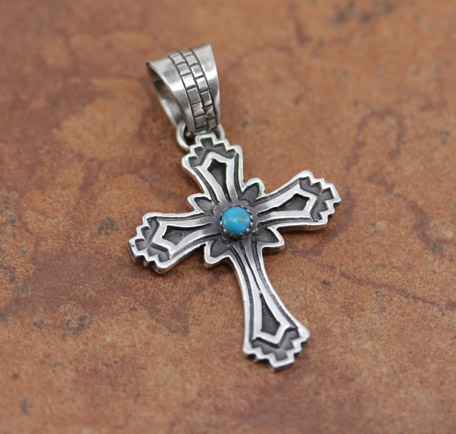 Navajo Sterling Turquoise Cross Pendant