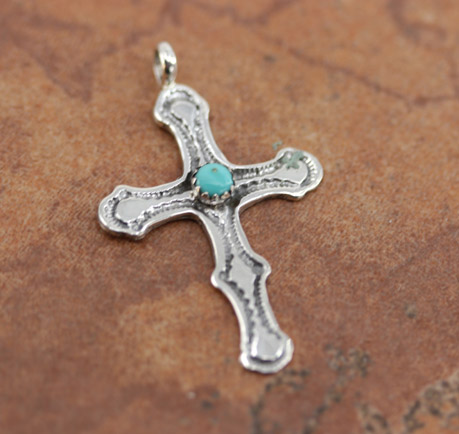 Navajo Sterling Turquoise Cross Pendant