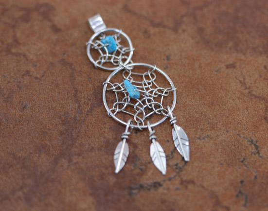 Navajo Silver Turquoise Dream Catcher Pendant