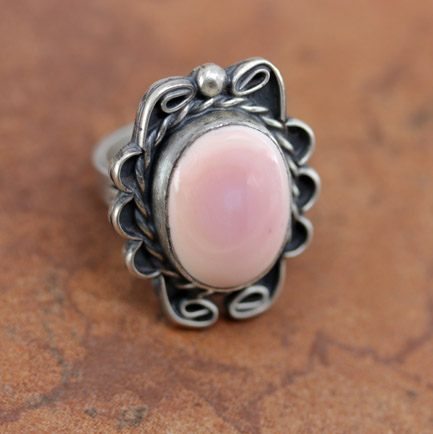 Navajo Silver Pink Quartz Ring Size 8 1/2