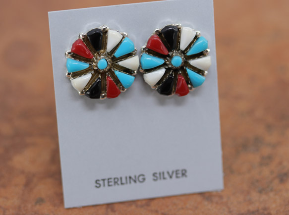 Navajo Silver Multi_Stone Cluster Earrings