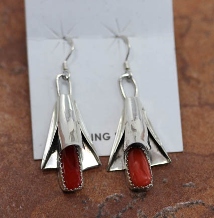 Navajo Silver Coral Earrings by Yazzie