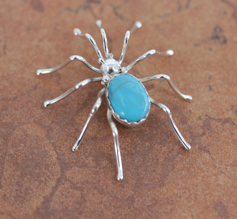 Navajo Turquoise Spider Pin by E. Spencer