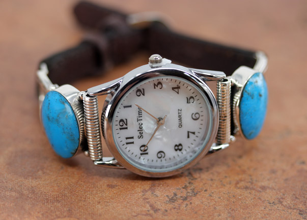 Navajo Leather Turquoise Mens Watch