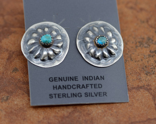 Navajo Silver Turquoise Concho Earrings