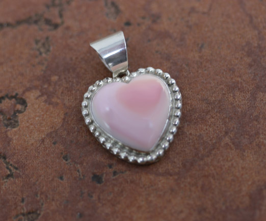 Navajo Sterling Silver Pink Conch Heart Pendant