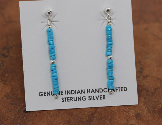 Navajo Sterling Silver Turquoise Heishi Earrings