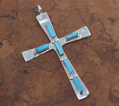 Navajo Sterling Turquoise Cross Pendant