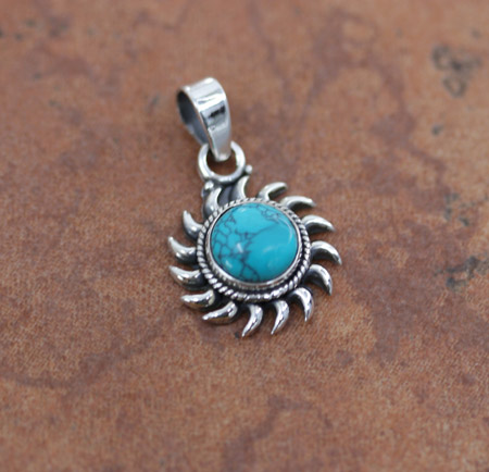 Sterling Silver Turquoise Sun Pendant