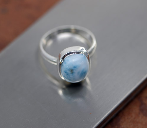 Sterling Silver Larimar Ring Size 8