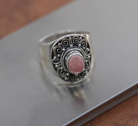 Sterling Silver Pink Rhodochrosite Ring Size 8 1/2