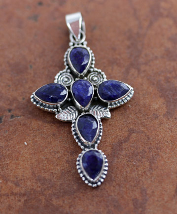 Silver Lapis Cross Pendant