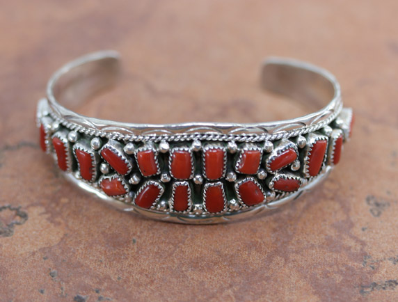 Navajo Sterling Silver Coral Bracelet