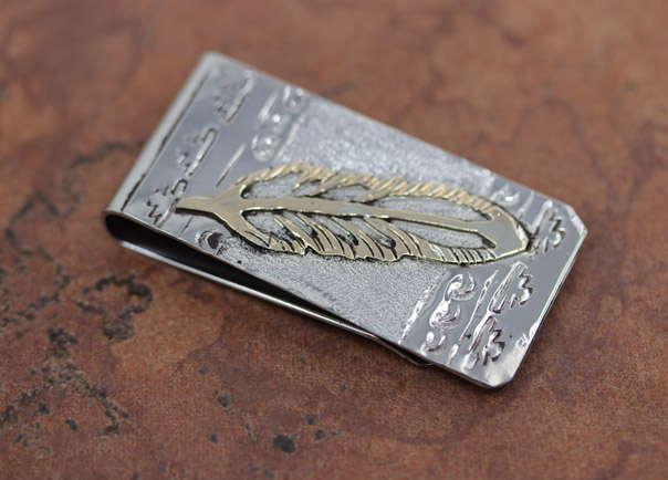 Navajo Silver Gold Feather Money Clip