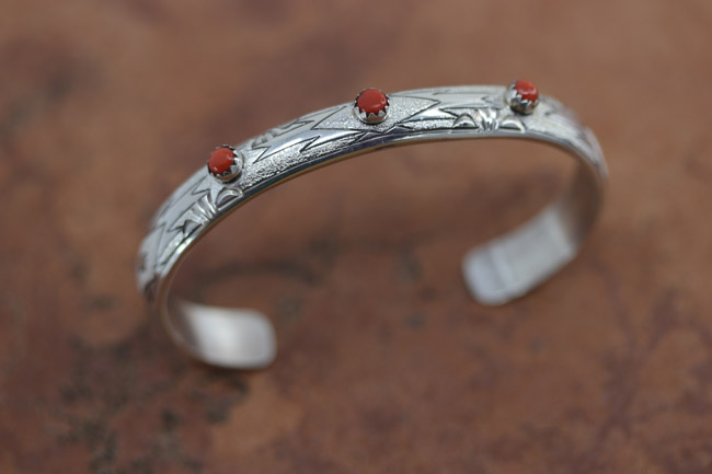 Navajo Silver Coral Bracelet