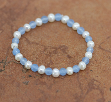 Beaded Freshwater Pearl Childrens Stretch Bracelet