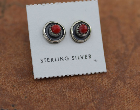 Navajo Silver Coral Earrings