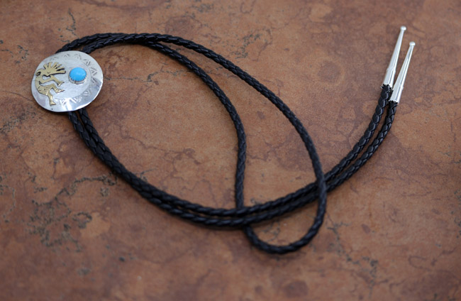 Navajo Silver Turquoise Kokopelli Bolo Tie