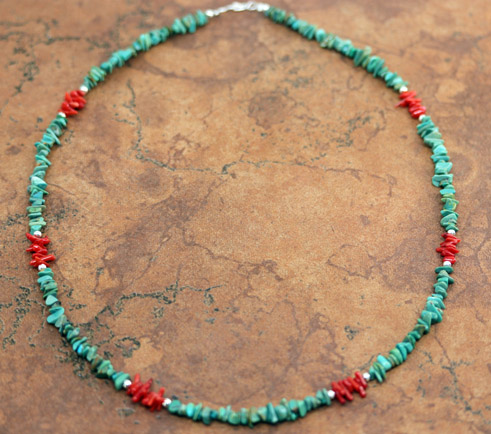 Navajo Turquoise Coral Heishi Nugget Necklace