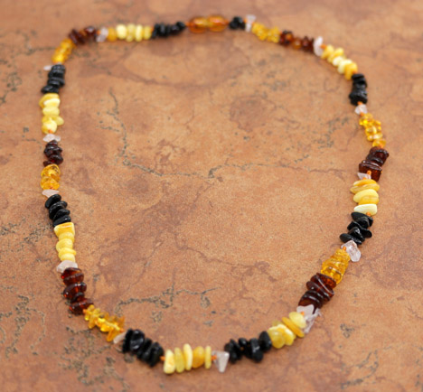 Beaded Baltic Amber Rose Quartz Necklace