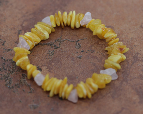 Baltic Amber Rose Quartz Stretch Bracelet