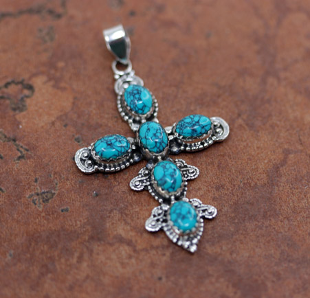 Sterling Turquoise Cross Pendant