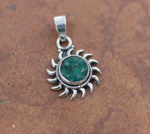 Sterling Silver Emerald Sun Pendant