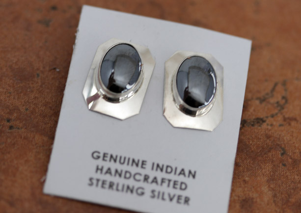 Navajo Silver Hematite Earrings by Wilson