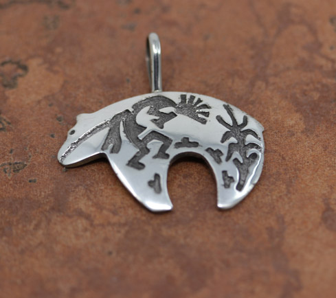 Navajo Silver Bear Kokopelli Pendant