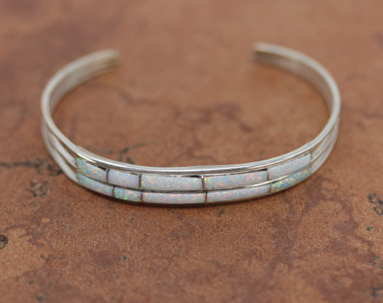 Zuni Silver Created Opal Bracelet