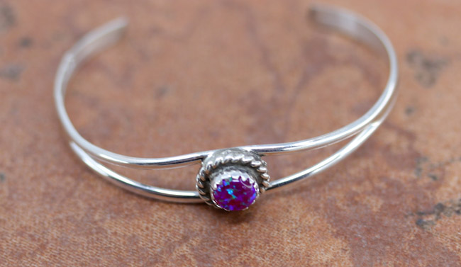 Navajo Sterling Silver Created Opal Children's Bracelet